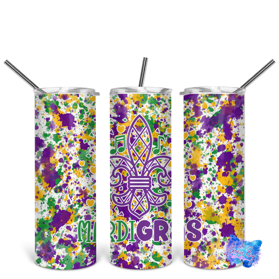 Mardi Gras Power Wash Skinny Tumbler