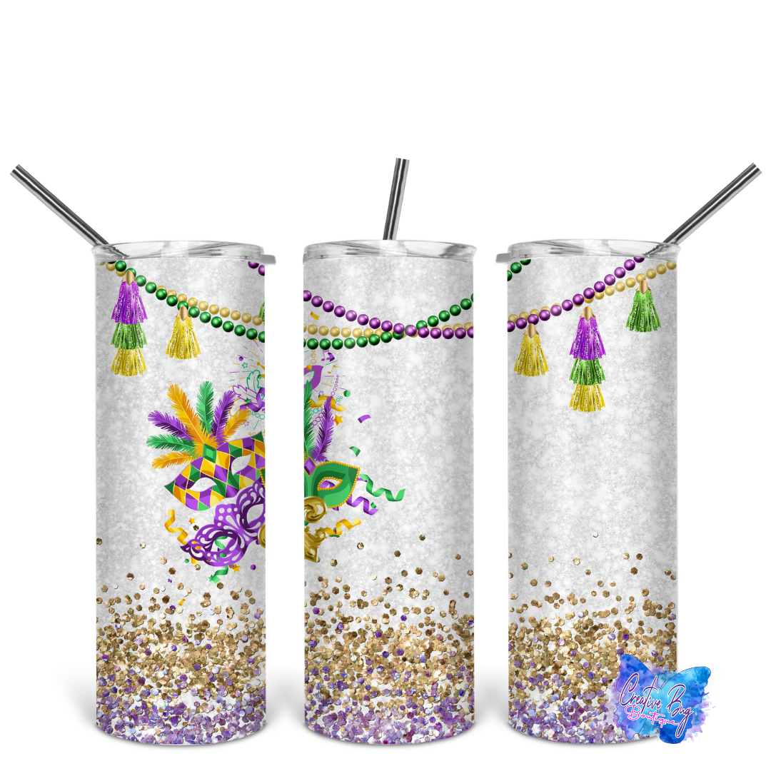 Mask Beads and Glitter Skinny Tumbler