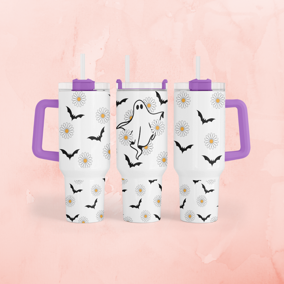 Daisy Ghost Tumbler with Color Handle