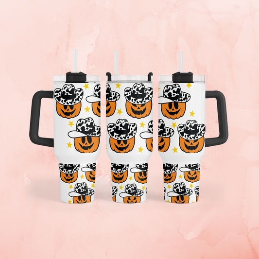 Pumpkin Cowboy Tumbler with Color Handle