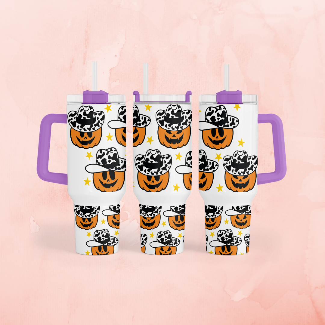 Pumpkin Cowboy Tumbler with Color Handle