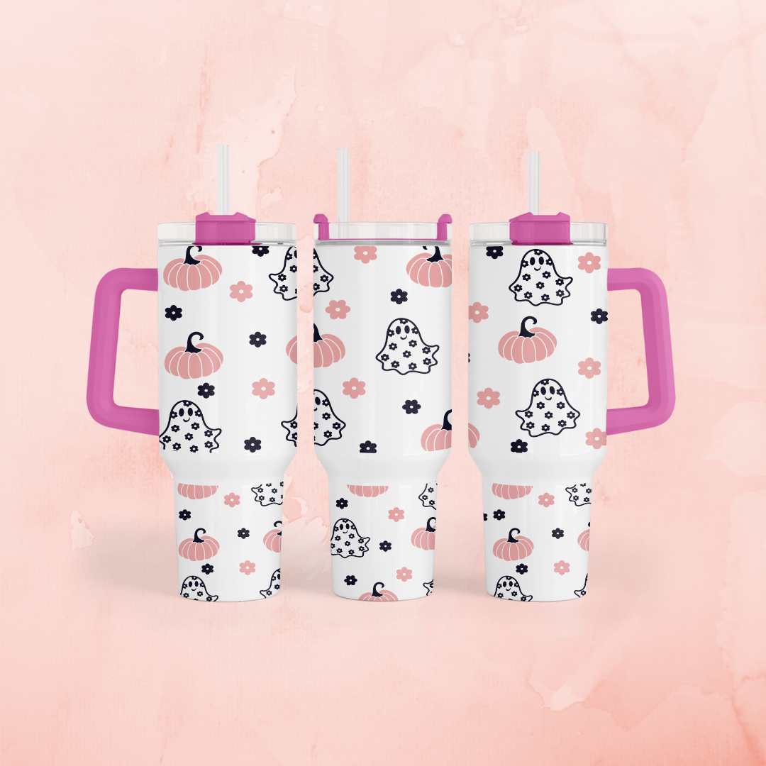 Cute Ghost Tumbler with Color Handle