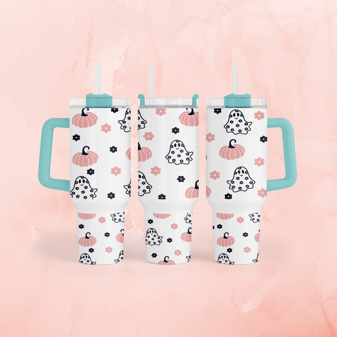 Cute Ghost Tumbler with Color Handle