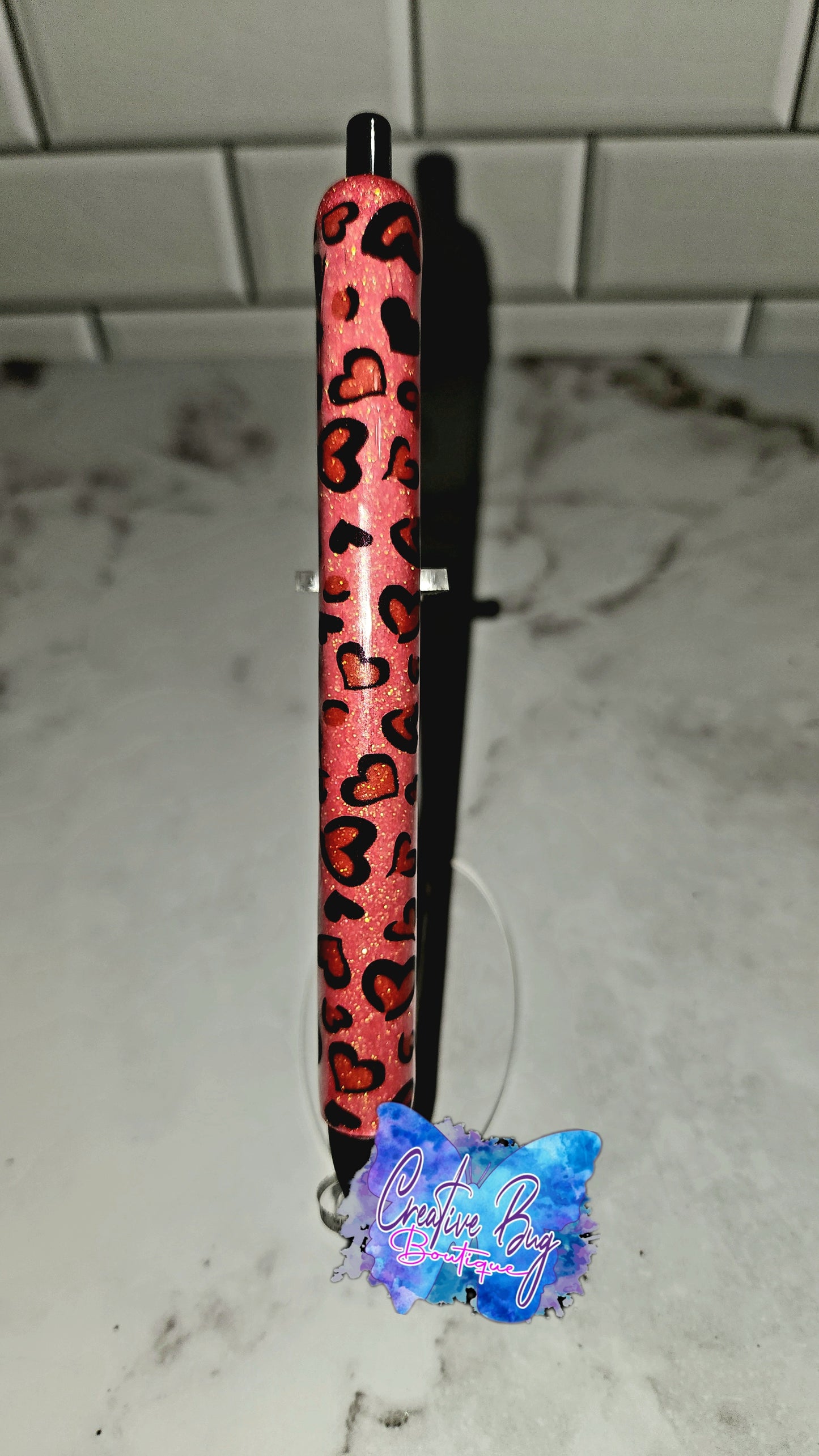 Cheetah Print Hearts Glitter Pen