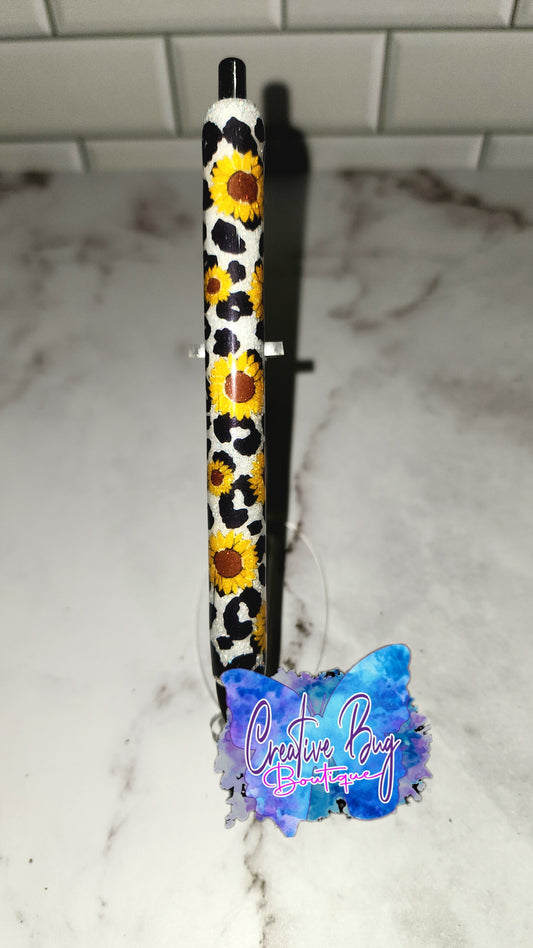 Leopard Print with Sunflowers Glitter Pen