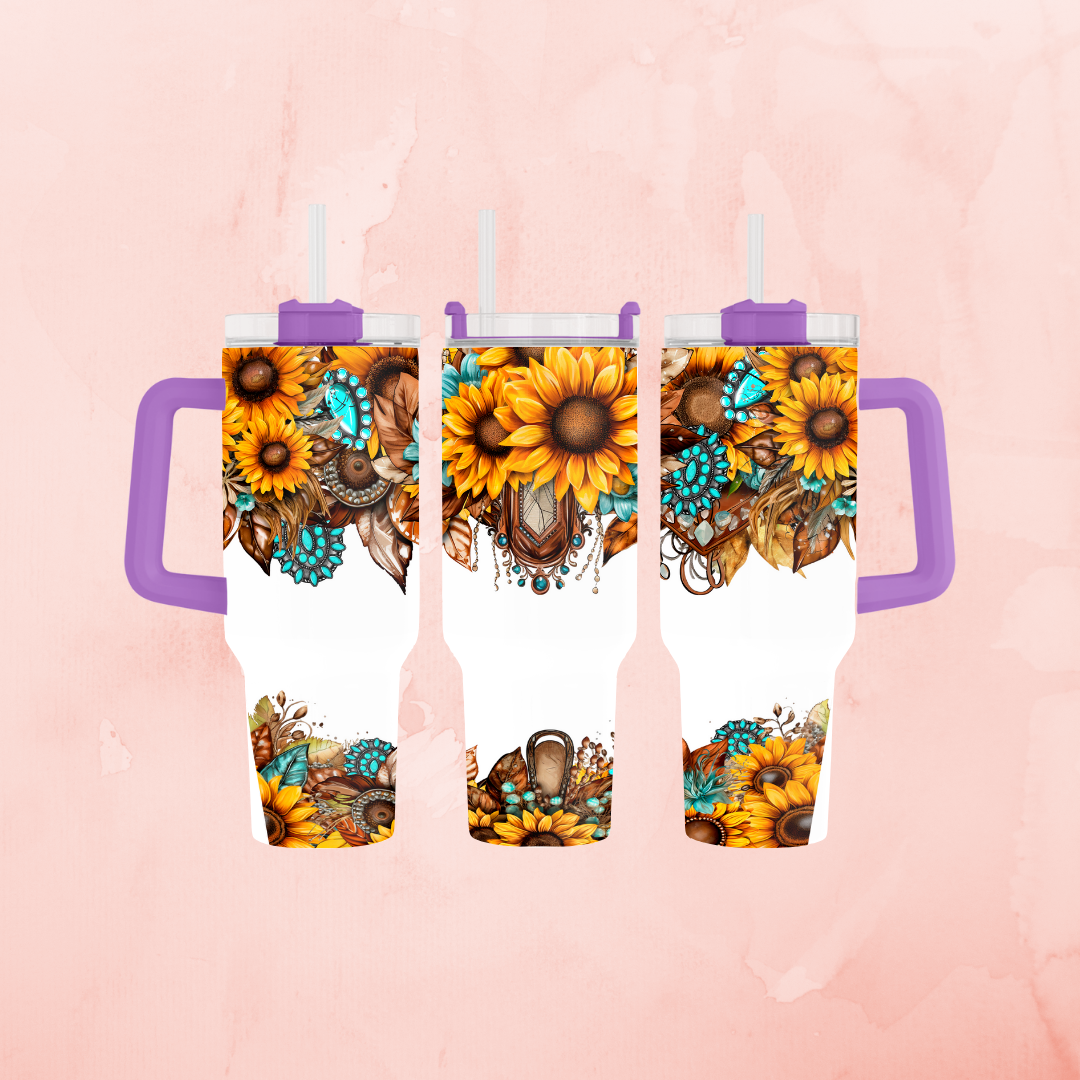 Sunflower Western Tumbler with Color Handle