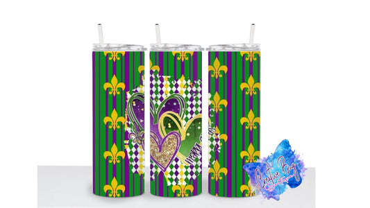 Mardi Gras Fleur De Lis Hearts Skinny Tumbler