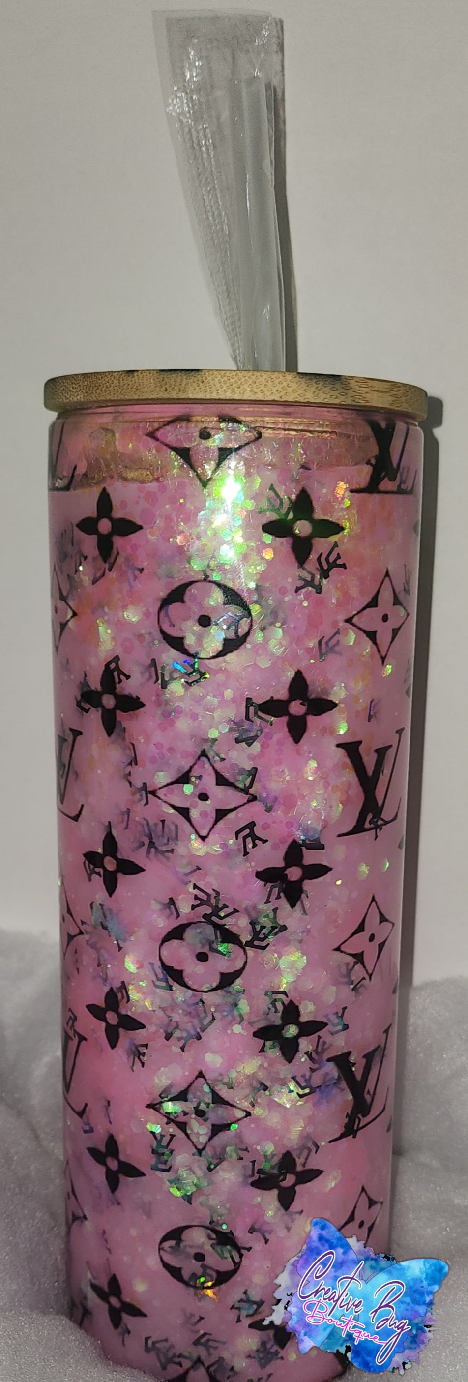 LV Inspired Glass Snow Globe Tumbler