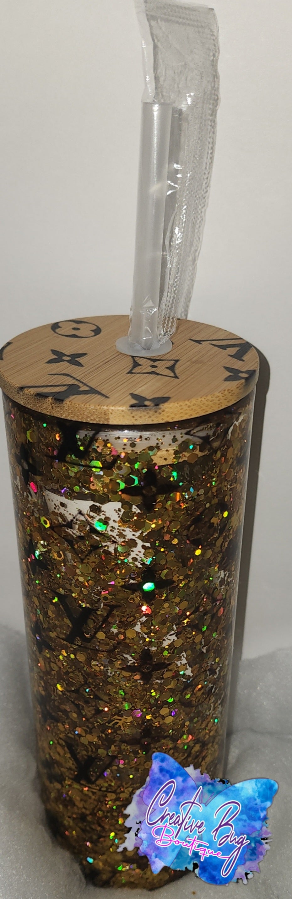 LV Inspired Glass Snow Globe Tumbler