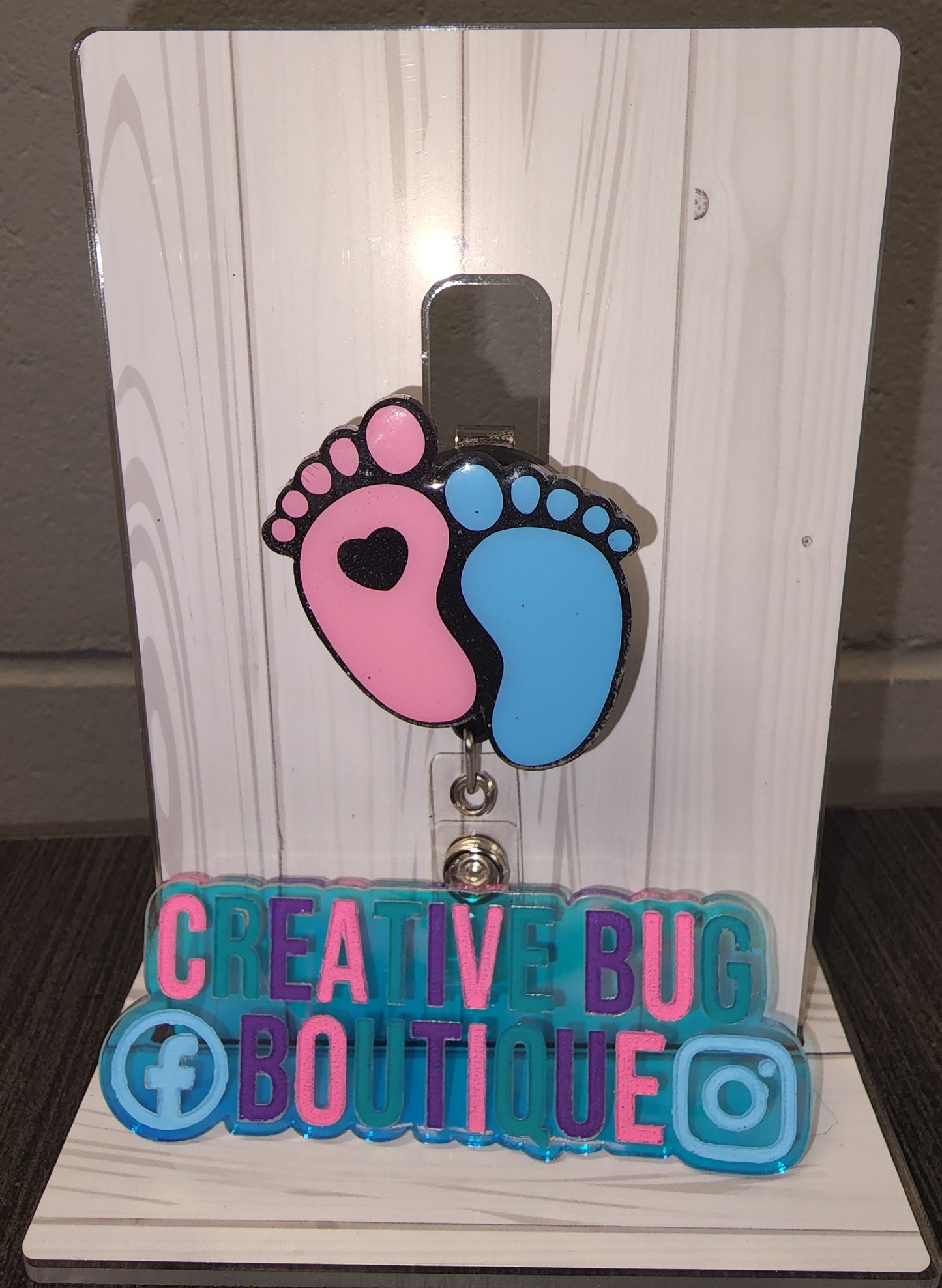 Pink and Blue Baby Feet Badge Reel